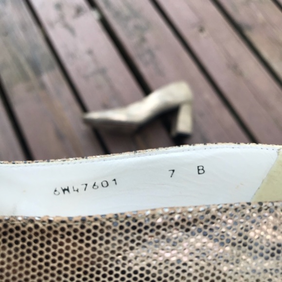 Stuart Weitzman Snake Print Heels Block Heel Gold & Brown Size 7 - Picture 14 of 16